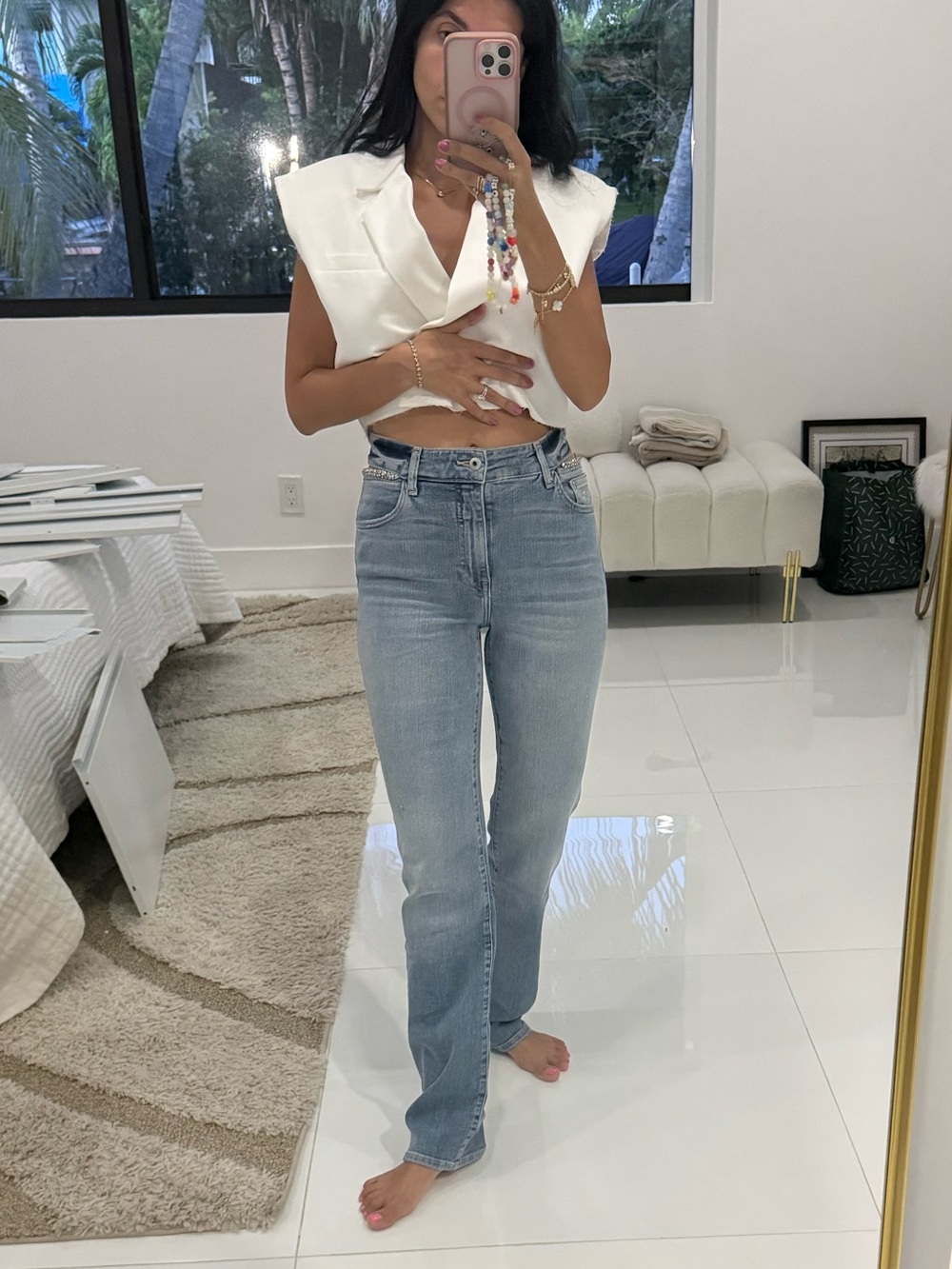 Jonathan Simkhai Light Blue High-Rise Straight Leg Jeans - cut off waisted